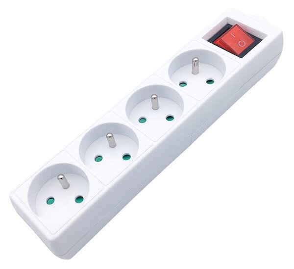 SOLIGHT Kabelová vícenásobná zásuvka bílá, 4 zásuvky 230V/16A, vypínač