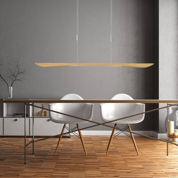 Quitani Závěsné svítidlo LED Hiba, přírodní dub, délka 148 cm, stmívatelný, Světlé dřevo, Obývací pokoj / jídelna, Dřevo, Moderní