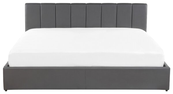 Postel s úložným prostorem DREUX Umělá kůže Tmavě šedá 180 x 200 cm