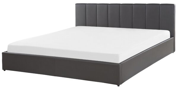 Postel s úložným prostorem DREUX Umělá kůže Tmavě šedá 180 x 200 cm