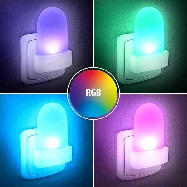SOLIGHT Noční LED RGB světélko se světelným sensorem do zásuvky, volitelná barva světla
