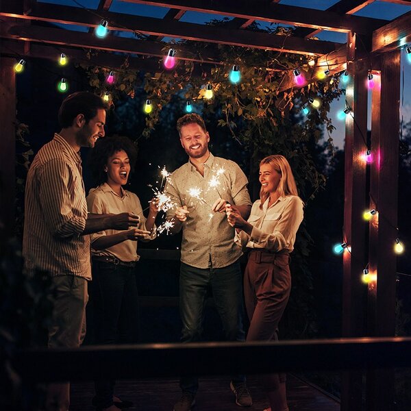 SOLIGHT LED smart párty řetěz 10W, RGB, bluetooth, 15 žárovek, 14m+6m, IP44