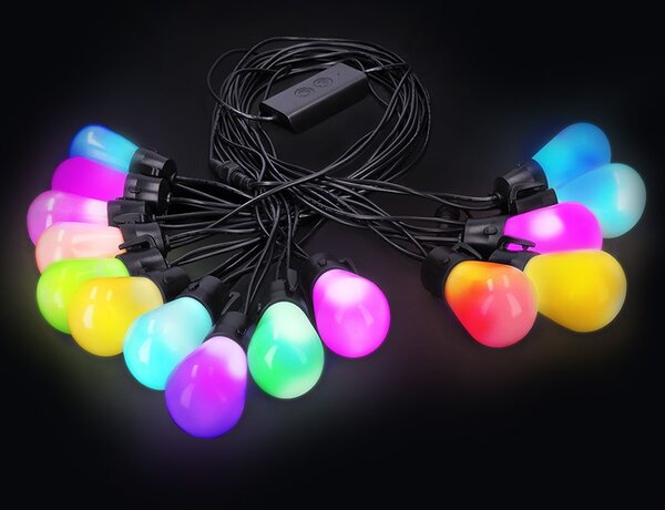 SOLIGHT LED smart párty řetěz 10W, RGB, bluetooth, 15 žárovek, 14m+6m, IP44