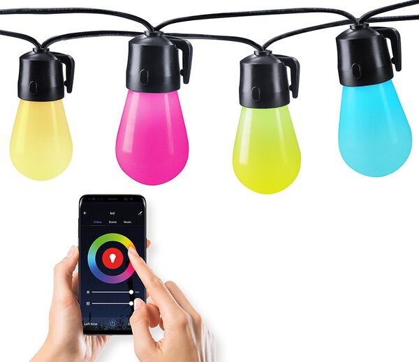 SOLIGHT LED smart párty řetěz 10W, RGB, bluetooth, 15 žárovek, 14m+6m, IP44