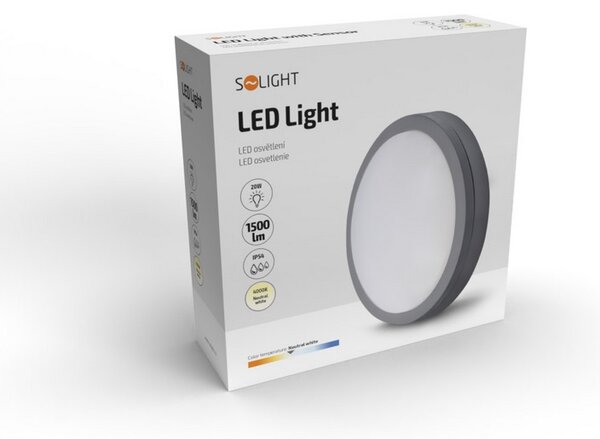 SOLIGHT LED venkovní osvětlení Siena 20W, 1500lm, 4000K, IP54, 23cm, kruhové šedé
