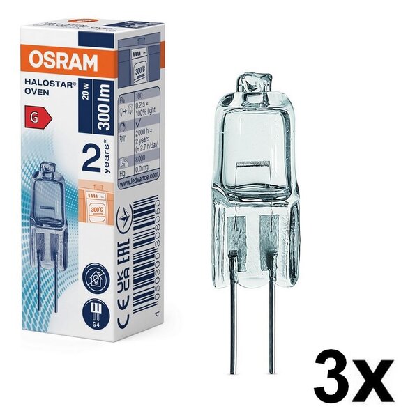 SADA 3x Žárovka do trouby HALOSTAR G4/20W/12V 2700K - Osram