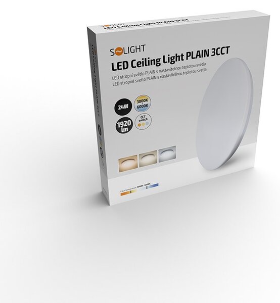 SOLIGHT LED stropní světlo Plain 3CCT, 24W, 1920lm, 3000K, 4000K, 6000K, kulaté, 38cm
