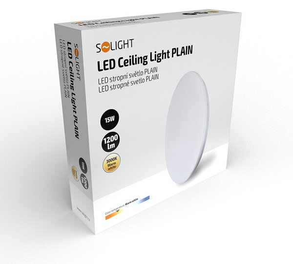 SOLIGHT LED stropní světlo Plain 15W, 1200lm, 3000K, kulaté, 26cm