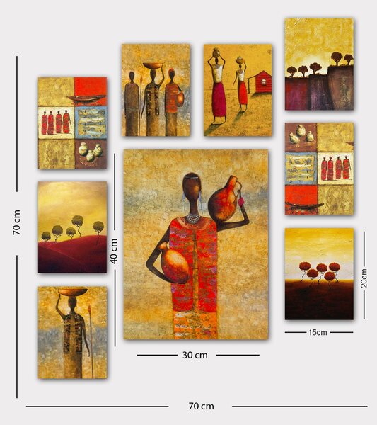 ASIR Obraz na MDF 9ks AFRICKÝ VENKOV 30 x 40 cm (1) 20 x 15 cm (8)