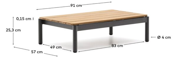 Dřevěný zahradní konferenční stolek Kave Home Sorells 91 x 52,4 cm s šedou podnoží