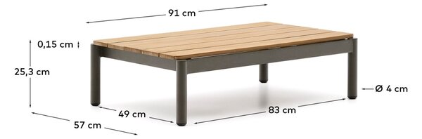 Kave Home Dřevěný zahradní stolek Sorells 91 x 57 cm se zelenou podnoží