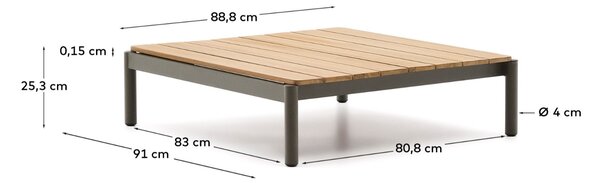 Kave Home Dřevěný zahradní stolek Sorells 91 x 89 cm se zelenou podnoží