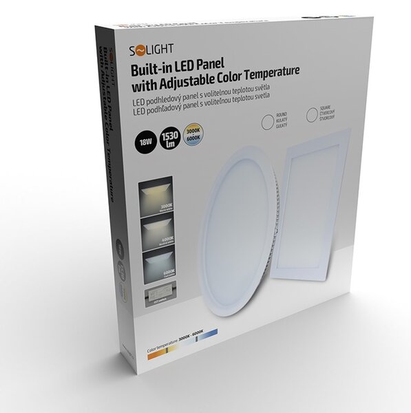 SOLIGHT LED mini panel CCT, podhledový, 18W, 1530lm, 3000K, 4000K, 6000K, čtvercový