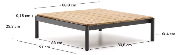 Dřevěný zahradní konferenční stolek Kave Home Sorells 91 x 84,2 cm s šedou podnoží