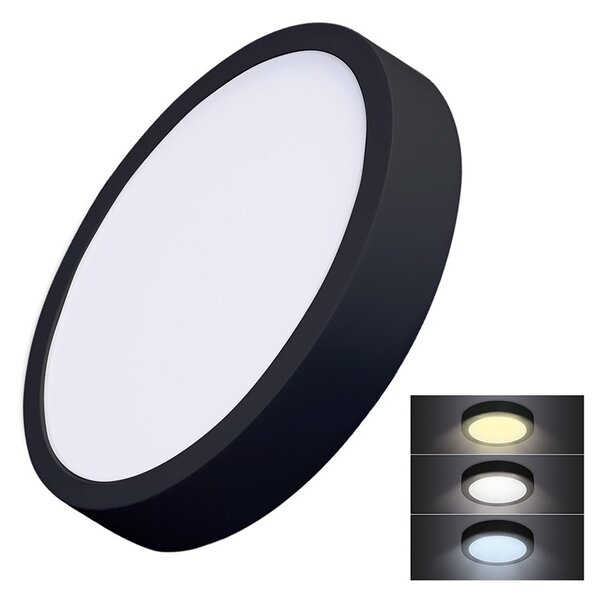 SOLIGHT LED mini panel CCT, přisazený, 24W, 1800lm, 3000K, 4000K, 6000K, kulatý černý