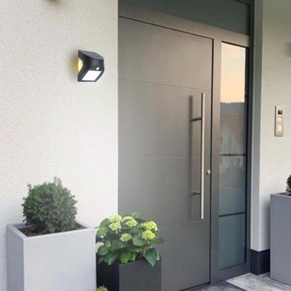 LED Solární nástěnné svítidlo se senzorem LED/3W/3,7V 1200 mAh IP54 černá
