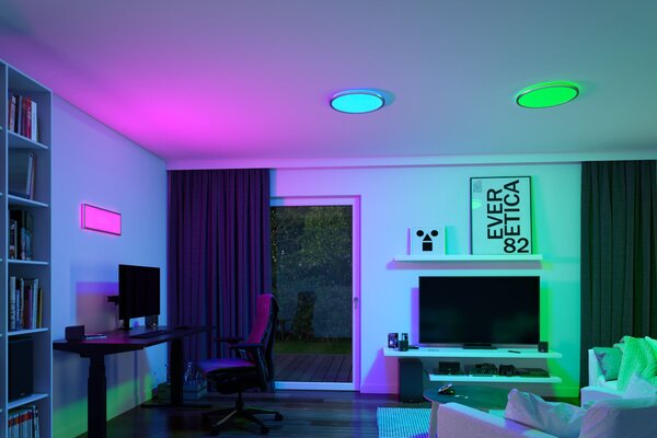 Paulmann 71018 Atria Shine, matně chromové stropní svítidlo s korónou RGBW, 12W LED 4000K, průměr 29,3cm, dálkové ovládání