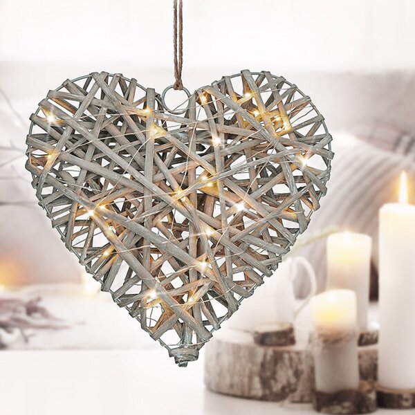 SOLIGHT LED ratanové srdce, 30x LED, 2x AA, 30cm