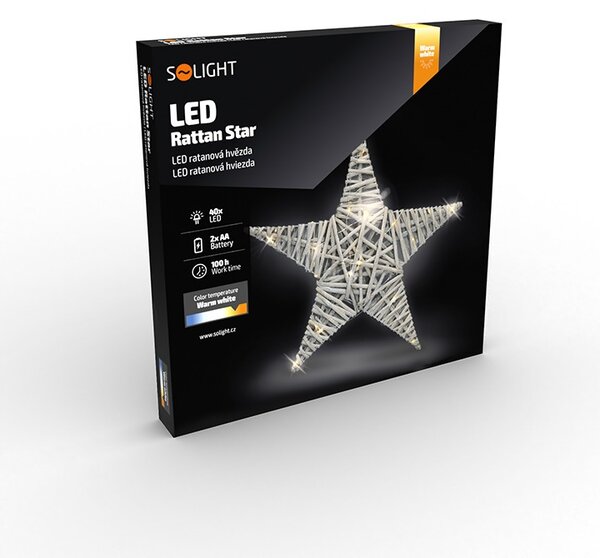 SOLIGHT LED ratanová hvězda, 40x LED, 2xAA, 40cm