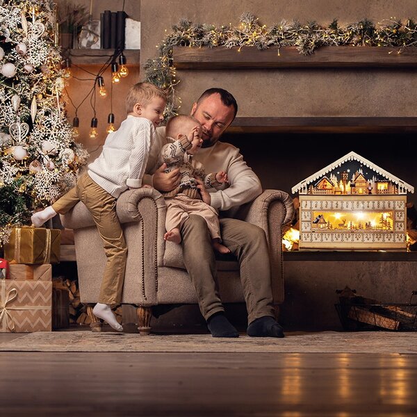 SOLIGHT LED adventní kalendář Horská chata, 10x LED, 50x40cm, 2x AA