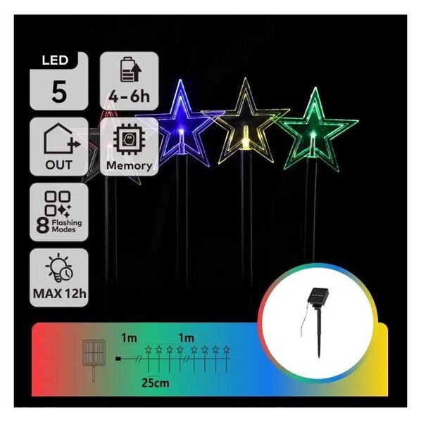 Aigostar - LED RGBY Solární vá. svítidlo LED/1,2V/8 funkcí 1m IP65 800mAh hvězdy