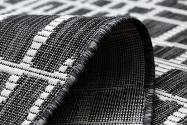Dywany Łuszczów, Kusový koberec Sion Sisal Trellis 22144 black/ecru – na ven i na doma, 80x150, šedá, chodba / předsíň