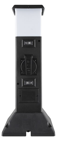 SOLIGHT Zahradní sloupek IP44 s LED osvětlením, 2 zásuvky, hranol, černý