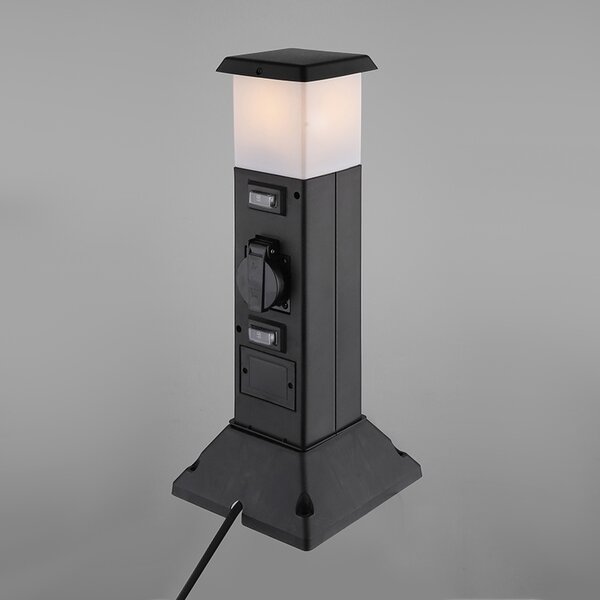 SOLIGHT Zahradní sloupek IP44 s LED osvětlením, 2 zásuvky, hranol, černý