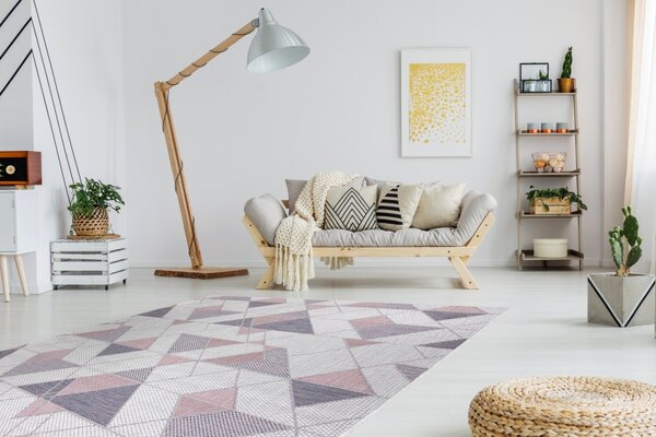 Dywany Łuszczów, Kusový koberec Sion Sisal Triangles B3006A ecru/pink – na ven i na doma, 80x150, růžová, chodba / předsíň