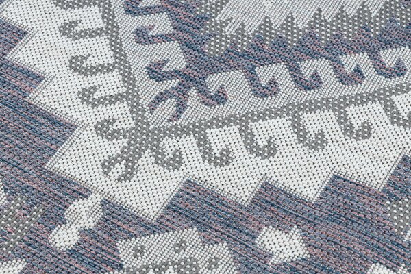 Dywany Łuszczów, Kusový koberec Sion Sisal Aztec 3007 blue/pink/ecru – na ven i na doma, 80x150, modrá, chodba / předsíň