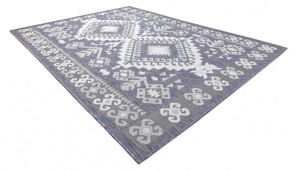 Dywany Łuszczów, Kusový koberec Sion Sisal Aztec 3007 blue/pink/ecru – na ven i na doma, 80x150, modrá, chodba / předsíň