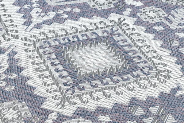 Dywany Łuszczów, Kusový koberec Sion Sisal Aztec 3007 blue/pink/ecru – na ven i na doma, 80x150, modrá, chodba / předsíň