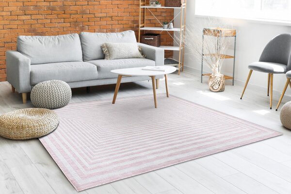 Dywany Łuszczów, Kusový koberec Sion Sisal Labirinth 22376 pink/ecru – na ven i na doma, 120x170, růžová, chodba / předsíň