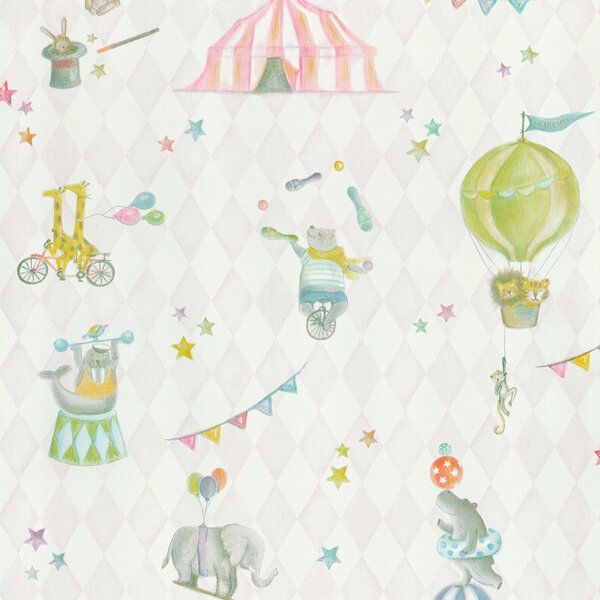 Růžová dětská tapeta na zeď, zvířátka v cirkuse 220740, Doodleedo, BN Walls