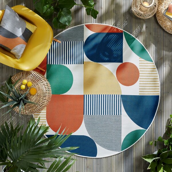 Flair Rugs, Kusový koberec Dauntless Geo Fusion Ochre – na ven i na doma, 160x160 (průměr) kruh, vícebarevná, chodba / předsíň