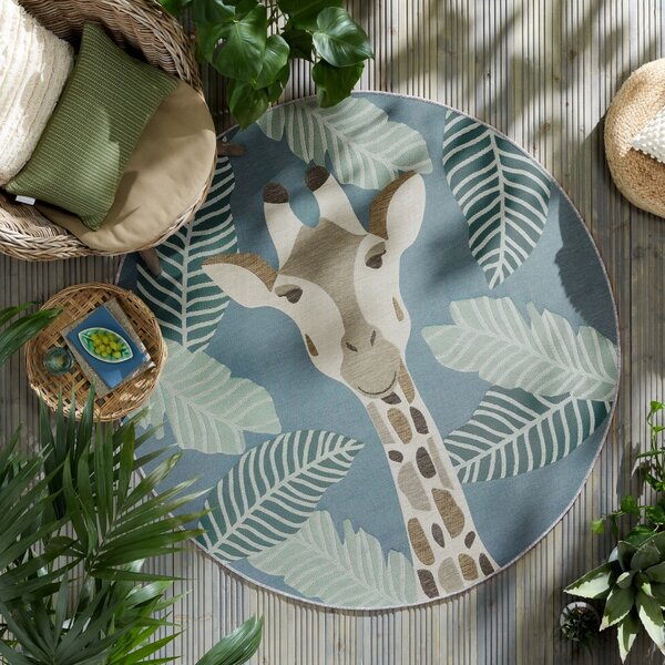 Flair Rugs, Kusový koberec Dauntless Eric Giraffe Blue – na ven i na doma, 160x160 (průměr) kruh, vícebarevná, chodba / předsíň