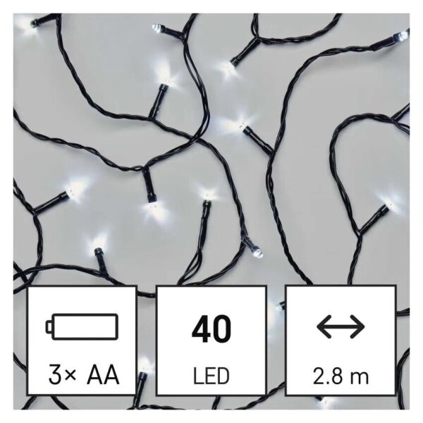 LED Venkovní řetěz 40xLED/3xAA 3,3m IP44 studená bílá