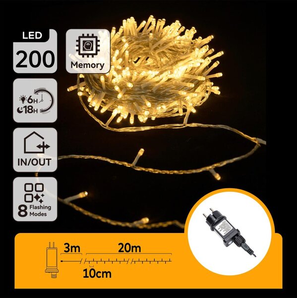 Aigostar - LED Venkovní řetěz 200xLED/8 funkcí 23m IP44 teplá bílá
