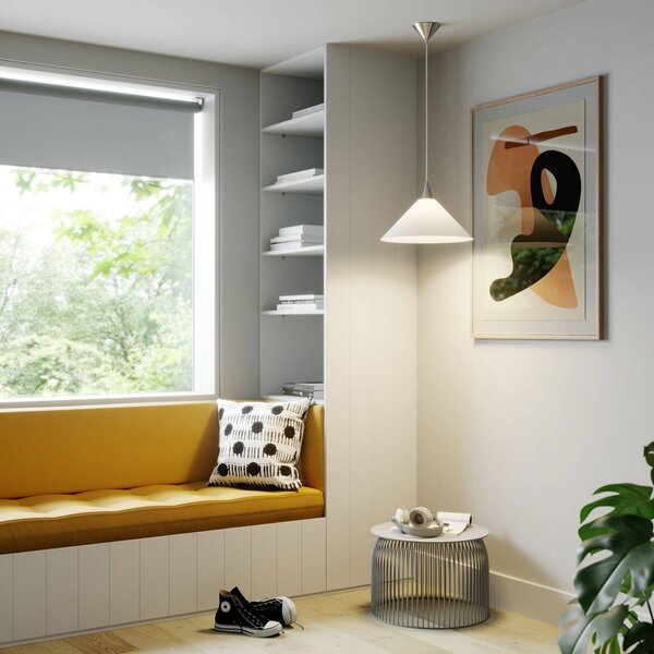 Lindby Závěsné svítidlo Petra, bílé, sklo, Ø 40 cm, kužel, E27, stmívatelný, Bílá / opál, Kuchyň, Sklo, Moderní