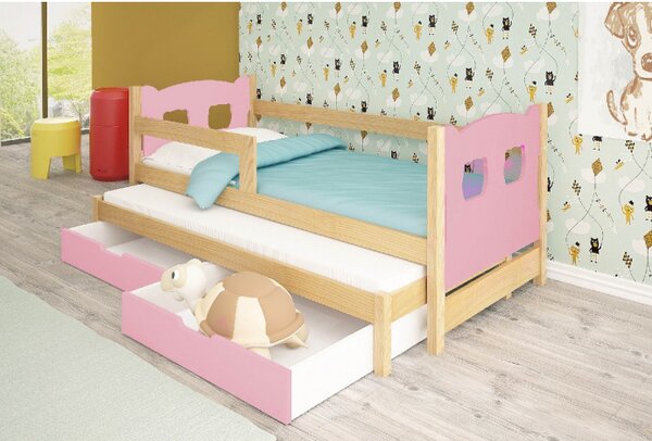 VÝPRODEJ - Dětská rozkládací postel se zábranou Kora - růžová