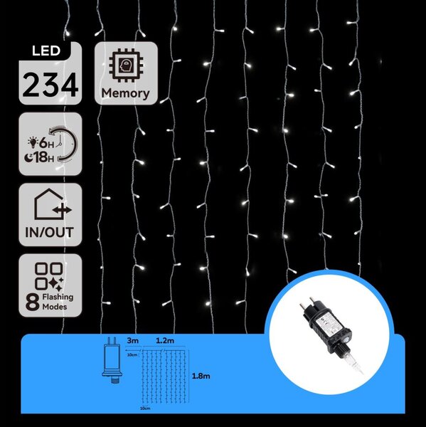 Aigostar - LED Ven. ván. řetěz 234xLED/3,6W/230V 1,2x1,8m IP44 studená bílá