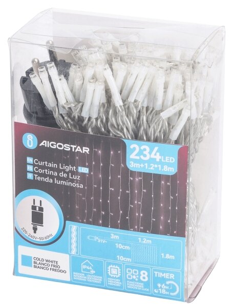 Aigostar - LED Ven. ván. řetěz 234xLED/3,6W/230V 1,2x1,8m IP44 studená bílá