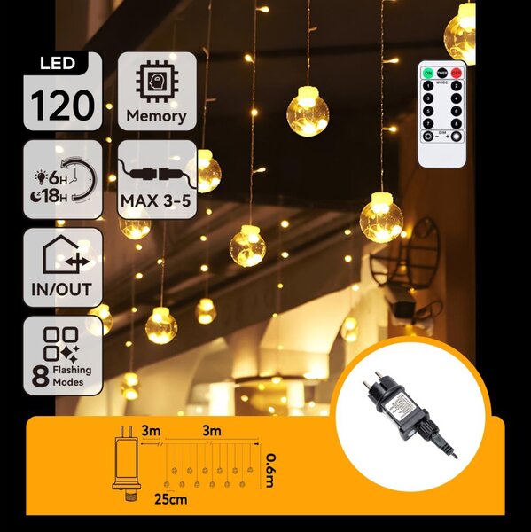Aigostar - LED Ven. ván. řetěz 120xLED/6W/230V/8 funkcí 3x0,6m IP44 tep bílá+DO