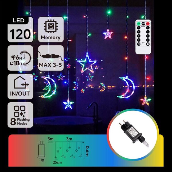 Aigostar - LED RGBY Ven. ván. řetěz 120xLED/6W/230V/8 funkcí 3x0,6m IP44 + DO