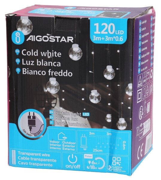 Aigostar - LED Ven. ván. řetěz 120xLED/6W/230V/8 funkcí 3x0,6m IP44 stud bílá+DO
