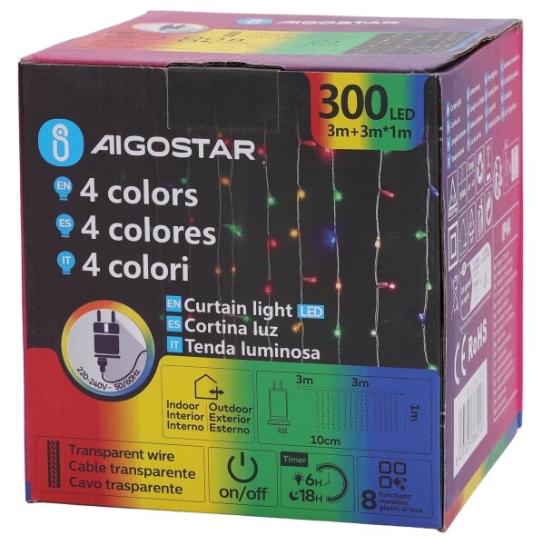 Aigostar - LED RGBY Ven. ván. řetěz 300xLED/6W/230V/8 funkcí 3x1m IP44 + DO