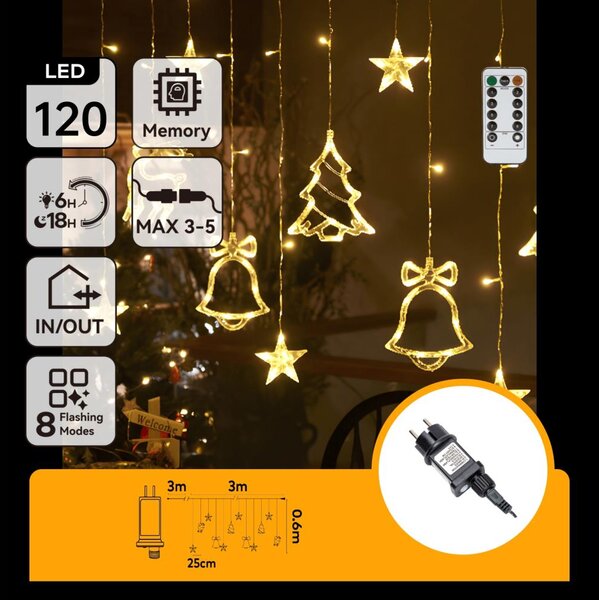 Aigostar - LED Ven. ván. řetěz 120xLED/6W/230V/8 funkcí 3x0,6m IP44 tep bílá+DO