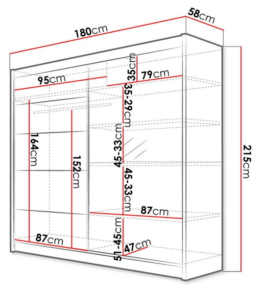 Vysoká šatní skříň 180 cm se zrcadlem VILMA 3 - dub artisan / bílá