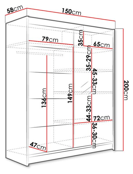Šatní skříň se zrcadlem 150 cm PIRITU 3 - dub artisan / bílá
