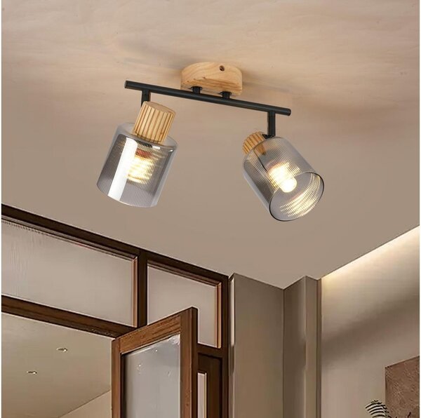 Brilagi - Bodové svítidlo HYGGE 2xE14/15W/230V dřevo/kouřová